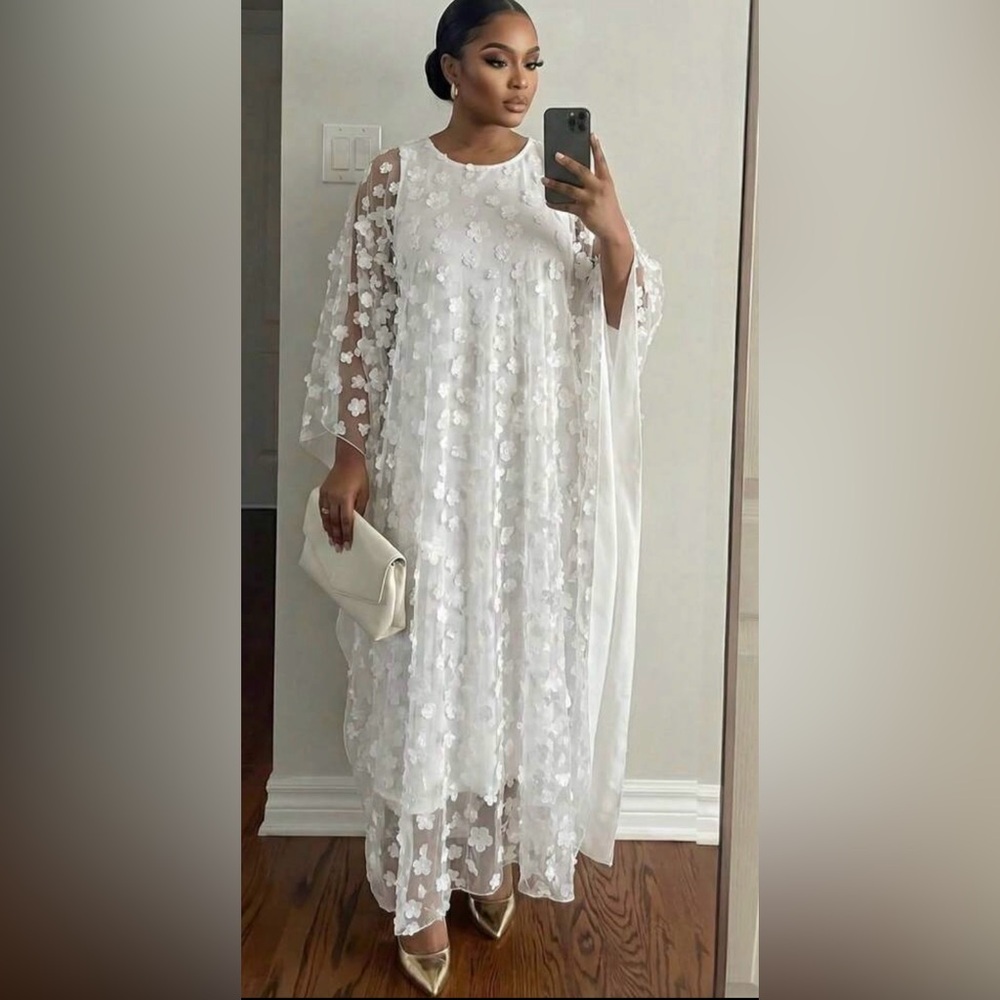 SHEIN White Floral 3D Appliqué Maxi Dress